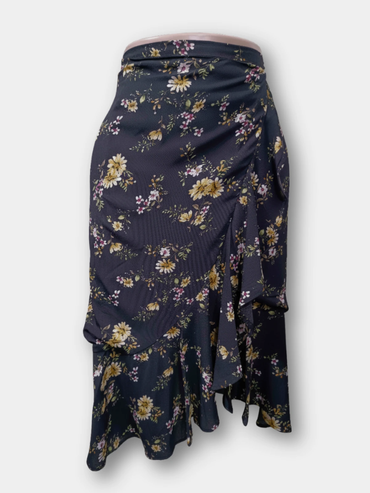 Black Floral Wrap Skirt